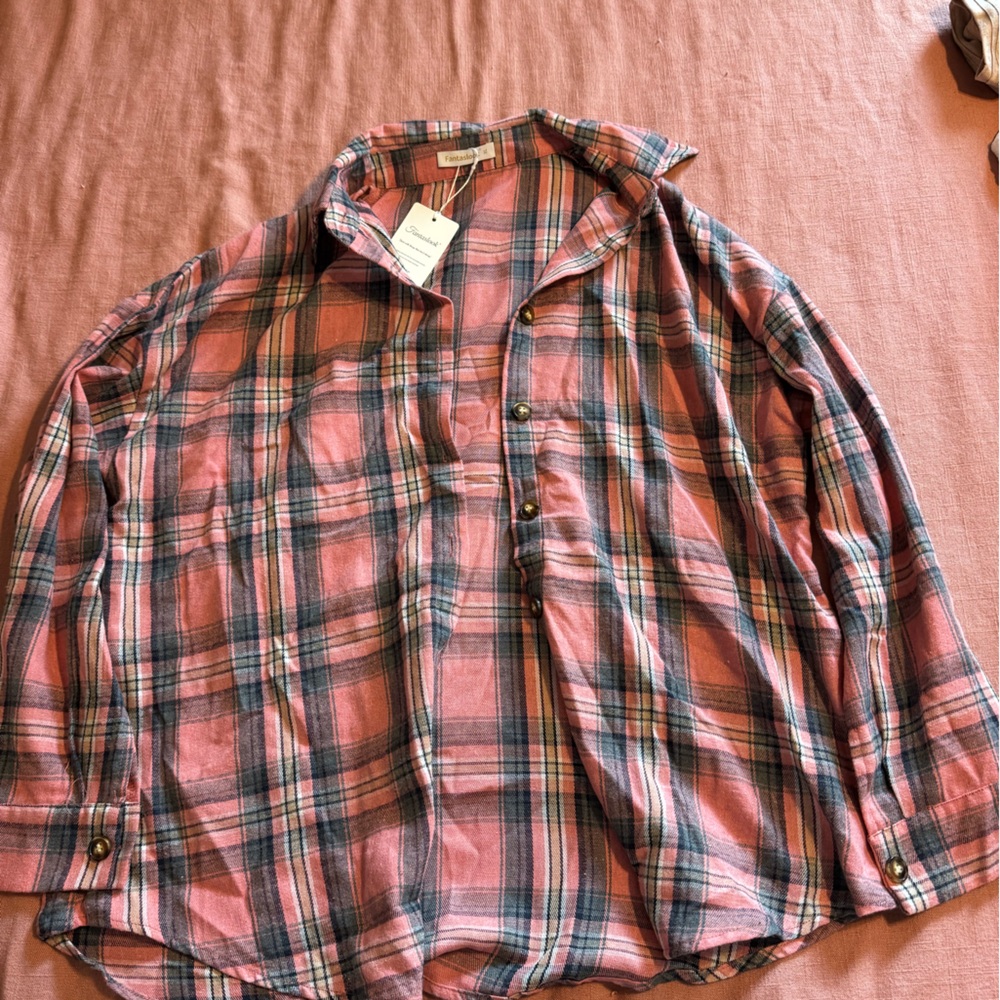 Pink Plaid Button-Up Shirt